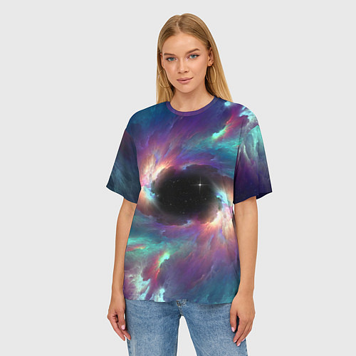 Женская футболка оверсайз Разноцветное космическое завихрение / 3D-принт – фото 3