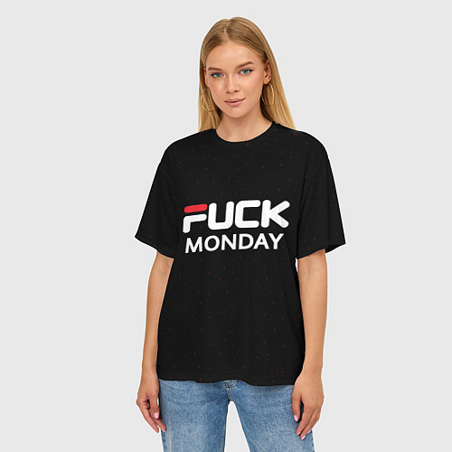 Женская футболка оверсайз Fuck monday - antibrand, fila / 3D-принт – фото 3