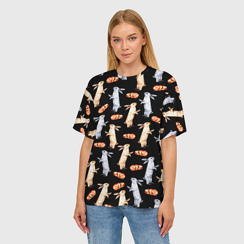 Женская футболка оверсайз Акварельные кролики / 3D-принт – фото 3