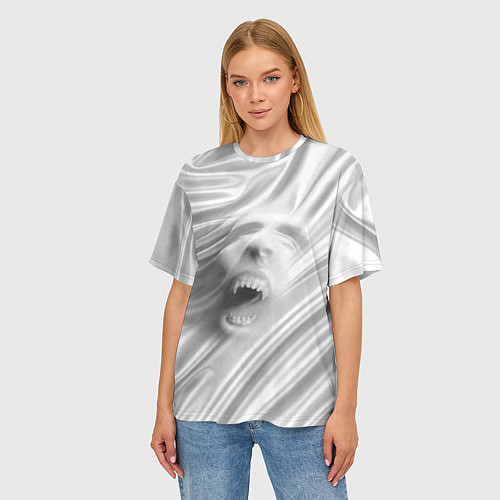 Женская футболка оверсайз Нечеловеческий вопль - складки ткани / 3D-принт – фото 3