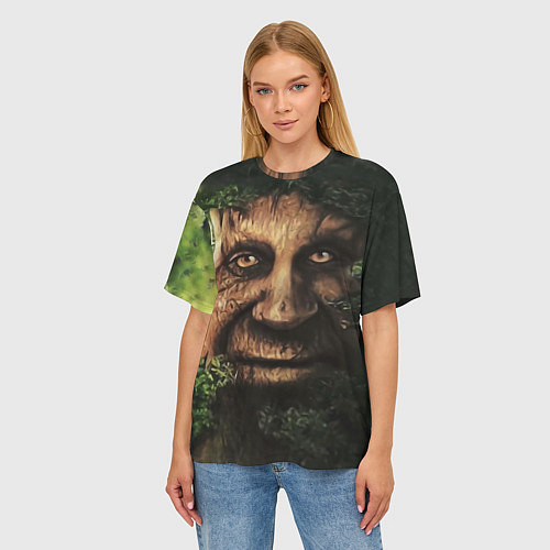 Женская футболка оверсайз Дерево с лицом мем Мудрое дерево / 3D-принт – фото 3