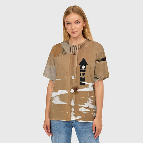 Женская футболка оверсайз Стрелка вверх на рваном картоне - авангард / 3D-принт – фото 3