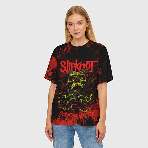 Женская футболка оверсайз Slipknot череп / 3D-принт – фото 3
