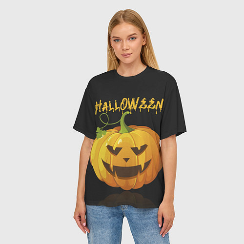 Женская футболка оверсайз Halloween : тыква / 3D-принт – фото 3