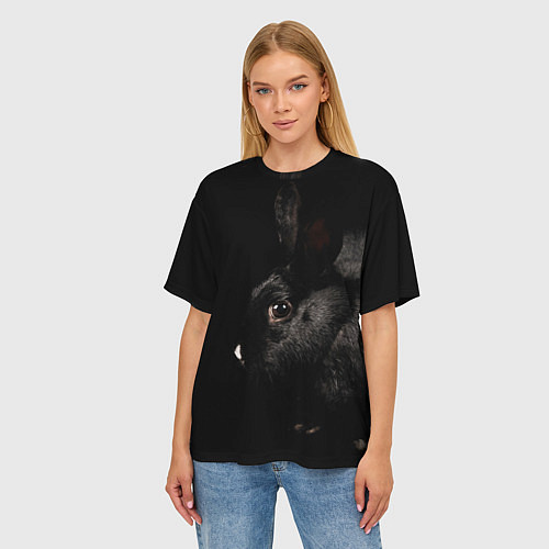 Женская футболка оверсайз Чёрный большой кролик / 3D-принт – фото 3