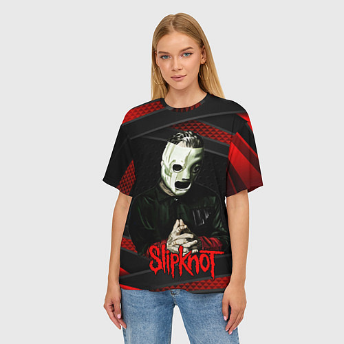 Женская футболка оверсайз Slipknot black & red / 3D-принт – фото 3