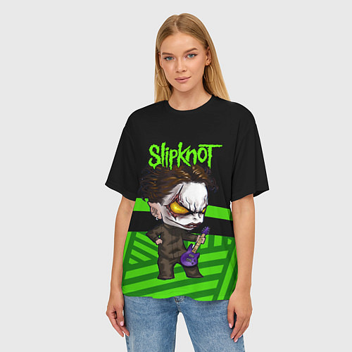 Женская футболка оверсайз Slipknot dark green / 3D-принт – фото 3