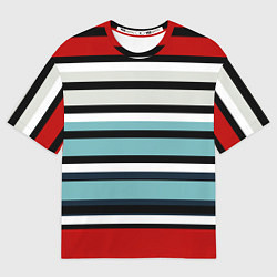 Футболка оверсайз женская Красные голубые и белые полосы, цвет: 3D-принт