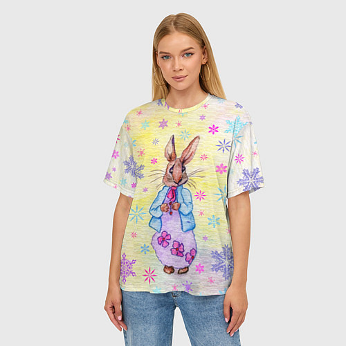 Женская футболка оверсайз Винтажный кролик / 3D-принт – фото 3