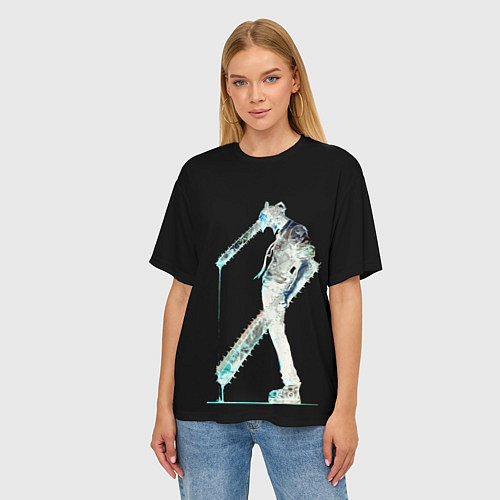 Женская футболка оверсайз Чернобелая бензопила / 3D-принт – фото 3
