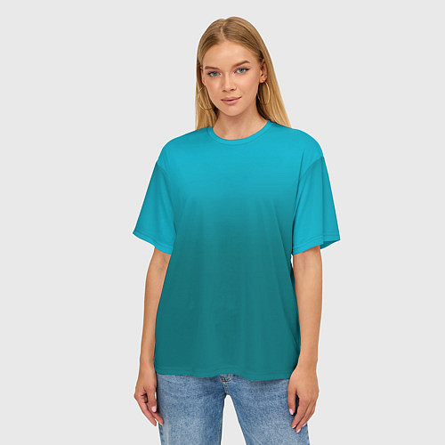 Женская футболка оверсайз Градиент бирюзовый / 3D-принт – фото 3