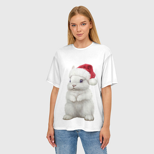 Женская футболка оверсайз Рождественский крольчонок / 3D-принт – фото 3