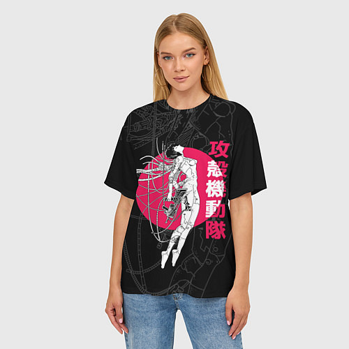 Женская футболка оверсайз Киберпанк - девушка киборг / 3D-принт – фото 3