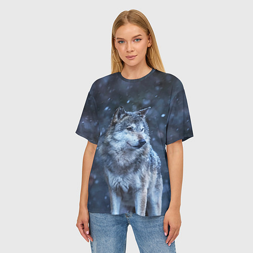 Женская футболка оверсайз Лесной волк / 3D-принт – фото 3