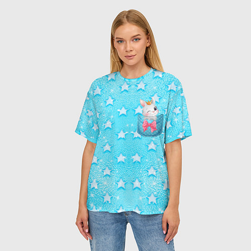 Женская футболка оверсайз Зайчик в кармане / 3D-принт – фото 3