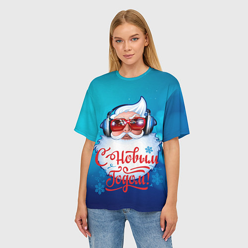 Женская футболка оверсайз Санта в наушниках / 3D-принт – фото 3