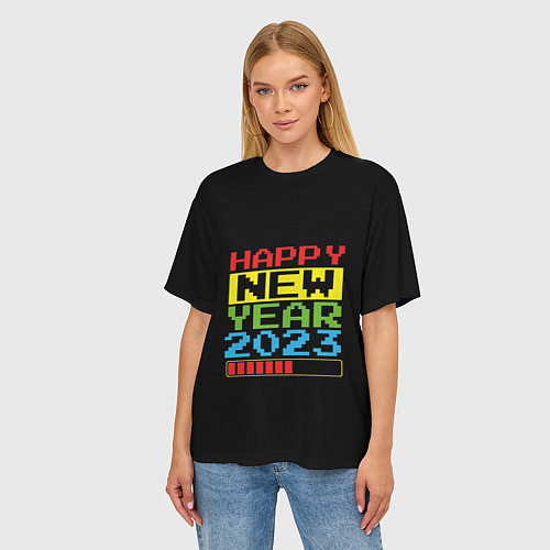 Женская футболка оверсайз Новый год 2023 загрузка / 3D-принт – фото 3