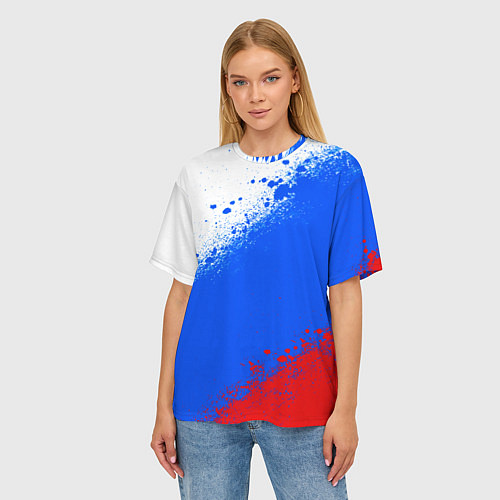 Женская футболка оверсайз Флаг России - триколор / 3D-принт – фото 3