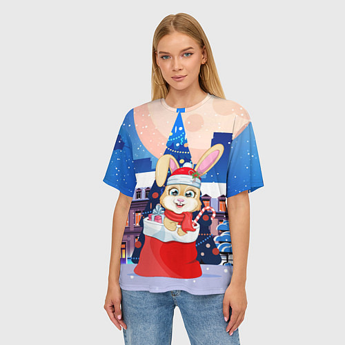 Женская футболка оверсайз Зайка в подарочном мешке / 3D-принт – фото 3