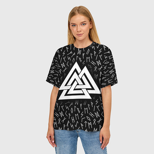 Женская футболка оверсайз Valknut runes pattern / 3D-принт – фото 3