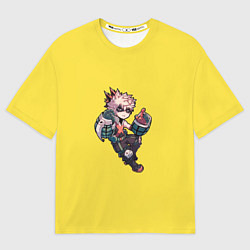 Футболка оверсайз женская Бакуго Кацуки - желтый фон, цвет: 3D-принт