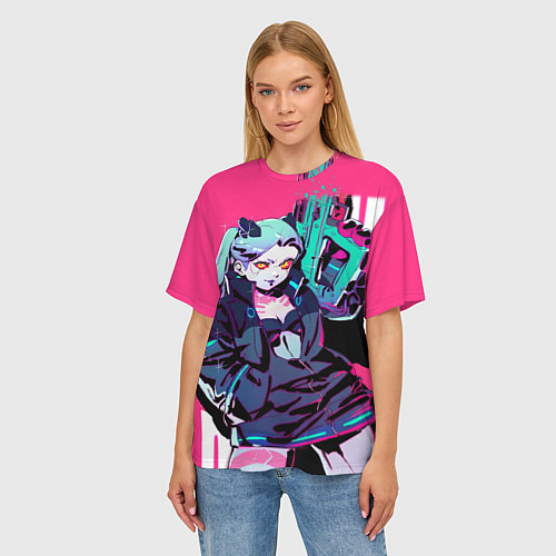 Женская футболка оверсайз Ребекка - Cyberpunk: edgerunners / 3D-принт – фото 3