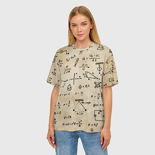 Женская футболка оверсайз Научные формулы на старой бумаге / 3D-принт – фото 3
