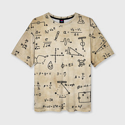 Женская футболка оверсайз Научные формулы на старой бумаге