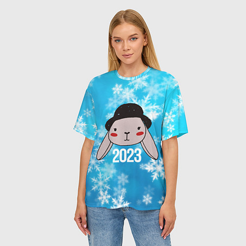 Женская футболка оверсайз Кролик в шляпе 2023 / 3D-принт – фото 3