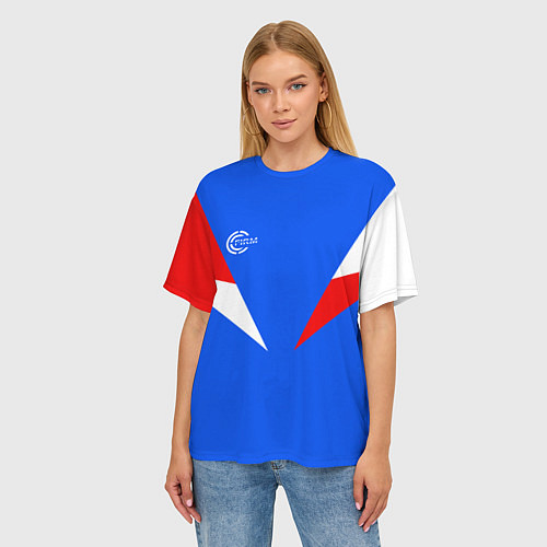 Женская футболка оверсайз FIRM с расцветкой триколор / 3D-принт – фото 3