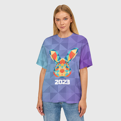 Женская футболка оверсайз Кролик из мозаики 2023 / 3D-принт – фото 3