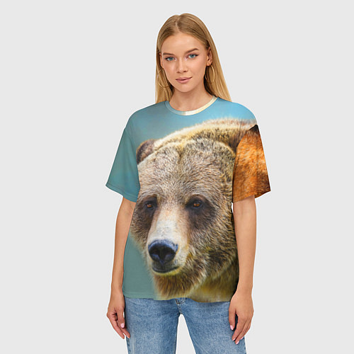Женская футболка оверсайз Русский бурый медведь / 3D-принт – фото 3