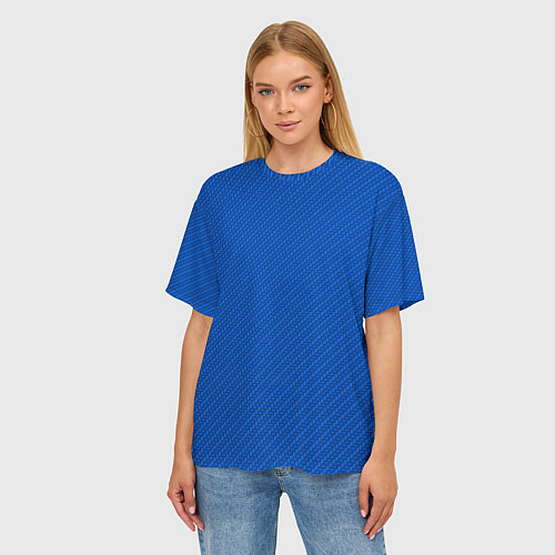Женская футболка оверсайз Плетёная синяя ткань - паттерн / 3D-принт – фото 3