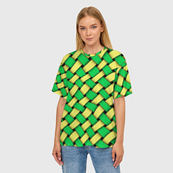 Футболка оверсайз женская Жёлто-зелёная плетёнка - оптическая иллюзия, цвет: 3D-принт — фото 2
