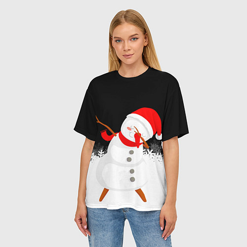 Женская футболка оверсайз Снеговик dab / 3D-принт – фото 3