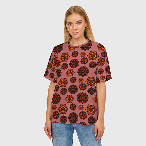 Женская футболка оверсайз Мандалы на сливовом фоне / 3D-принт – фото 3
