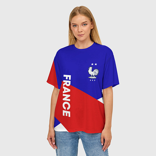 Женская футболка оверсайз Сборная франции три цвета / 3D-принт – фото 3