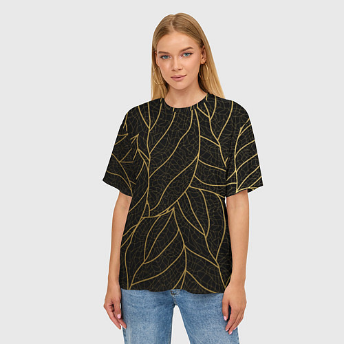 Женская футболка оверсайз Золотые листья градиент / 3D-принт – фото 3