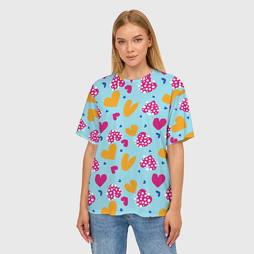 Женская футболка оверсайз Сердце в горошек / 3D-принт – фото 3