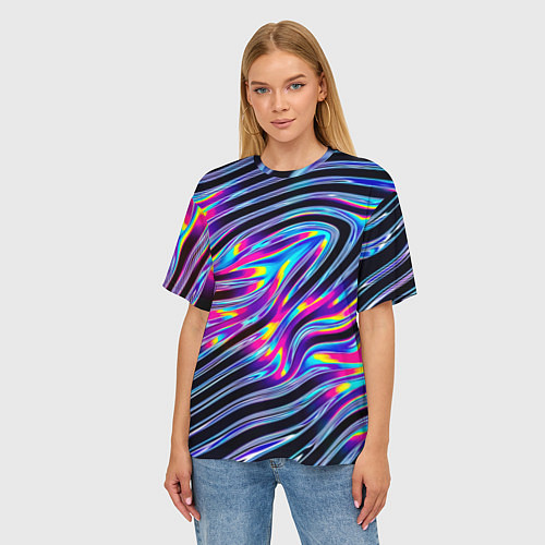 Женская футболка оверсайз Голографические полосы / 3D-принт – фото 3