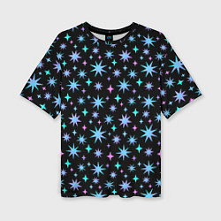 Женская футболка оверсайз Зимние цветные звезды