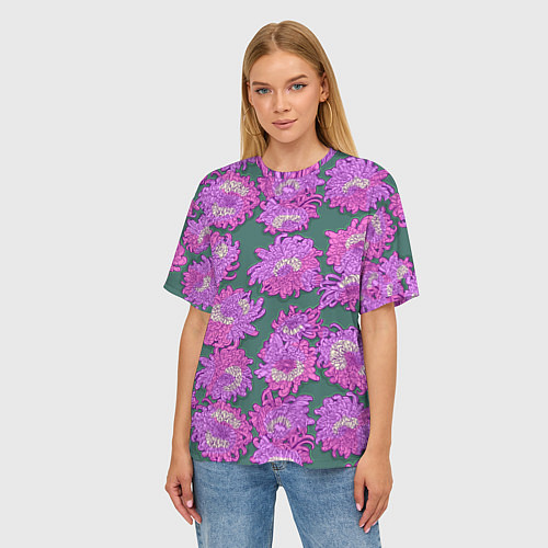 Женская футболка оверсайз Яркие хризантемы / 3D-принт – фото 3