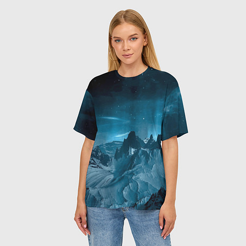 Женская футболка оверсайз Снежные горные вершины / 3D-принт – фото 3