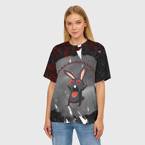 Женская футболка оверсайз Черный кролик вопит как сумасшедший / 3D-принт – фото 3