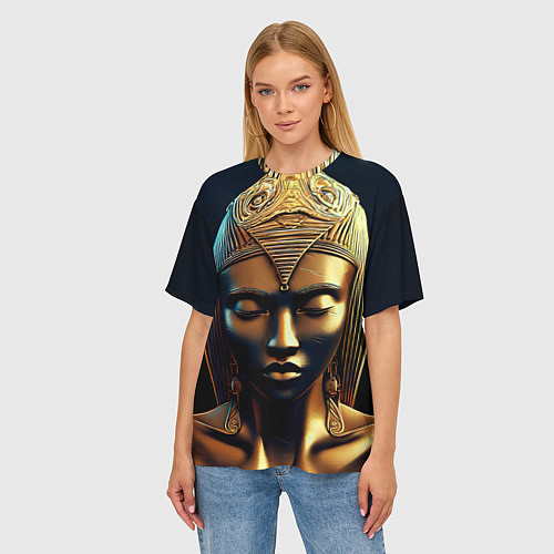 Женская футболка оверсайз Нейросеть - золотая статуя египетской царицы / 3D-принт – фото 3