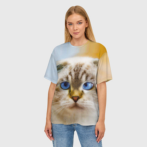Женская футболка оверсайз Кошка породы шотландская вислоухая косоглазая / 3D-принт – фото 3