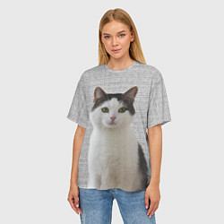 Футболка оверсайз женская Задумчивый котик, цвет: 3D-принт — фото 2