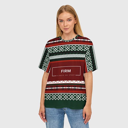 Женская футболка оверсайз FIRM как красный свитер из 90х / 3D-принт – фото 3
