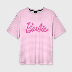 Футболка оверсайз женская Барби - логотип на клетчатом фоне, цвет: 3D-принт
