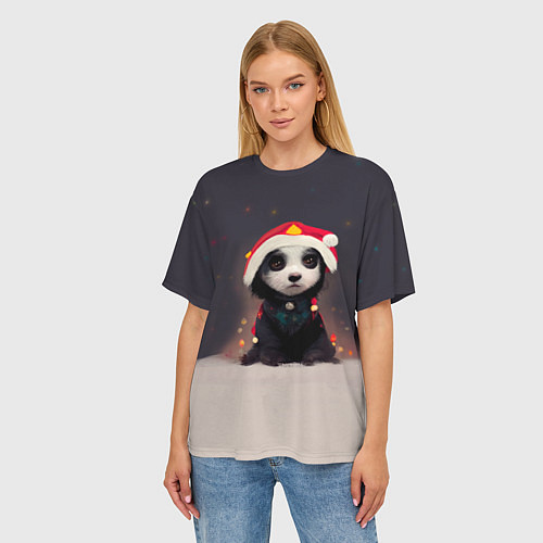 Женская футболка оверсайз Пёсель - панда в колпаке / 3D-принт – фото 3